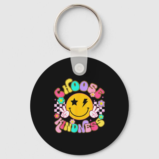 Cute Choose Kindness Groovy Smile Face Insrational Key Ring (Front)