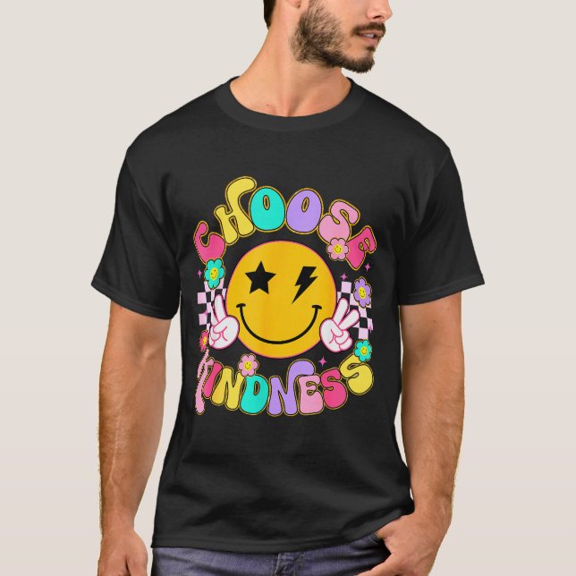 Cute Choose Kindness Groovy Smile Face Insrational T-Shirt (Front)
