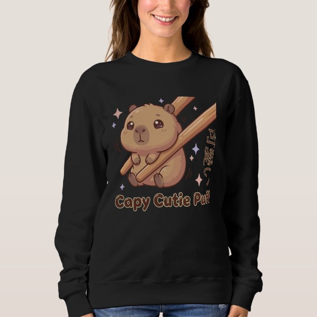 Cute Chopstick Kawaii Cutie Puff Capybara Meme Sweatshirt (Front)