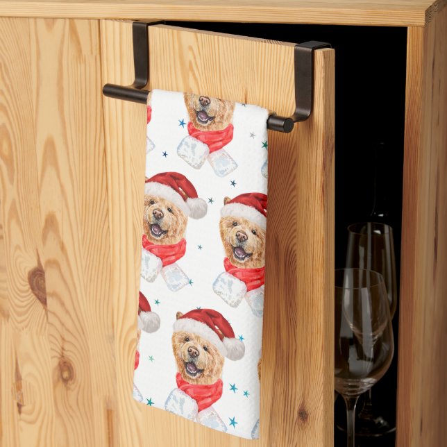 Cute Chow Chow Dog Christmas Pattern Tea Towel (Thirds Fold)