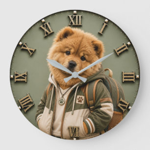 Cute Chow Chow Puppy Large Clock