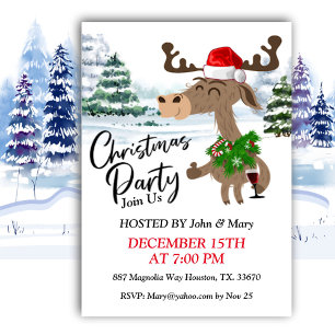 Cute Chrismas Moose Christmas Invitation