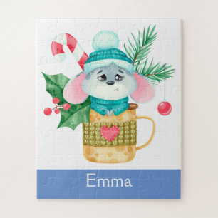 Cute Chrismas Mouse Custom Name Kids Jigsaw Puzzle