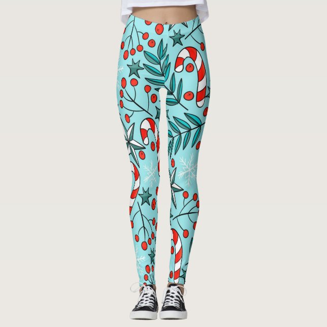 cute chrismas pattern blue leggings (Front)