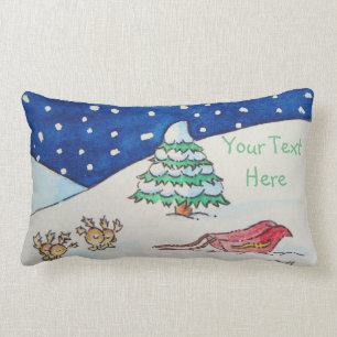 Cute chrismas reindeer snow scene with sleigh lumbar cushion