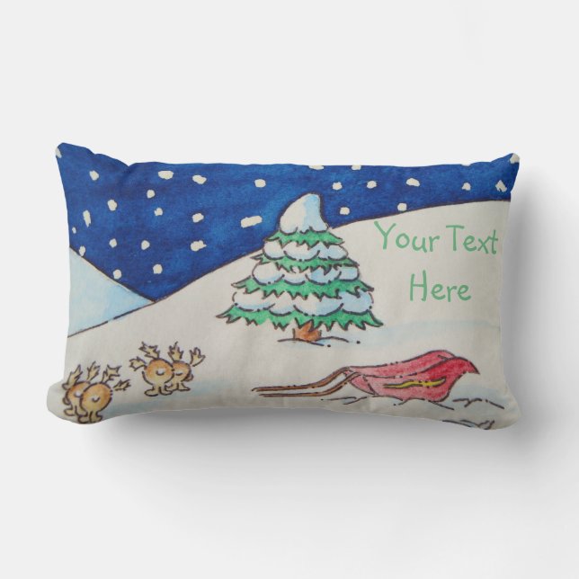 Cute chrismas snow scene with funny reindeer lumbar cushion (Front)
