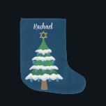 Cute Chrismukkah Hanukkah Dreidel Tree Large Christmas Stocking<br><div class="desc">This cute Chrismukkah stocking features a green Christmas tree decorated with blue dreidel ornaments and a gold Jewish Star of David at the top for Hanukkah to combine the 2 holidays for a family that celebrates both. Personalise with your name in white.</div>