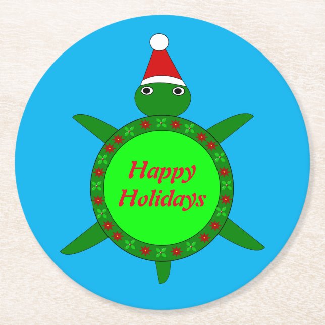 Cute Christ,as Turtle with Flowery Shell Custom Round Paper Coaster (Front)