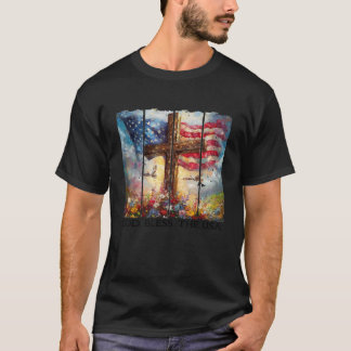 Cute Christian 4th Of July Floral US Flag God Bles T-Shirt