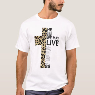 Cute Christian Cheetah Print Cross Religious Easte T-Shirt