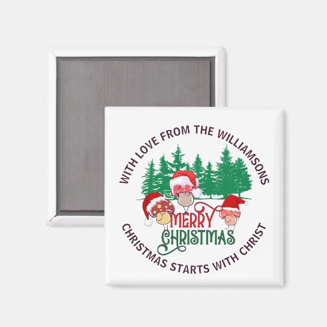 Cute Christian MERRY CHRISTMAS Mushroom Magnet (Front/Back)