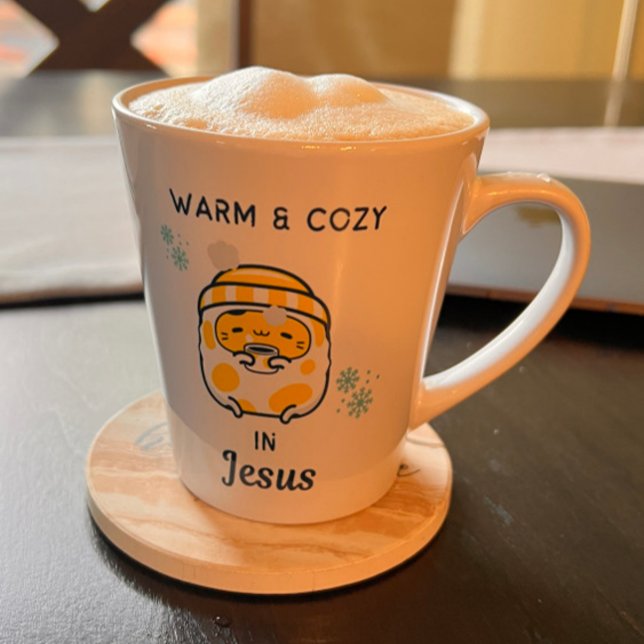 Cute Christian "Warm & Cosy in Jesus" with Kitty Latte Mug (Creator Uploaded)
