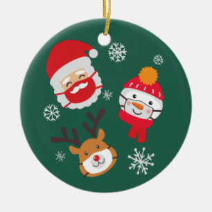 Cute Christmas 2020 Quarantine Santa Reindeer Ceramic Ornament