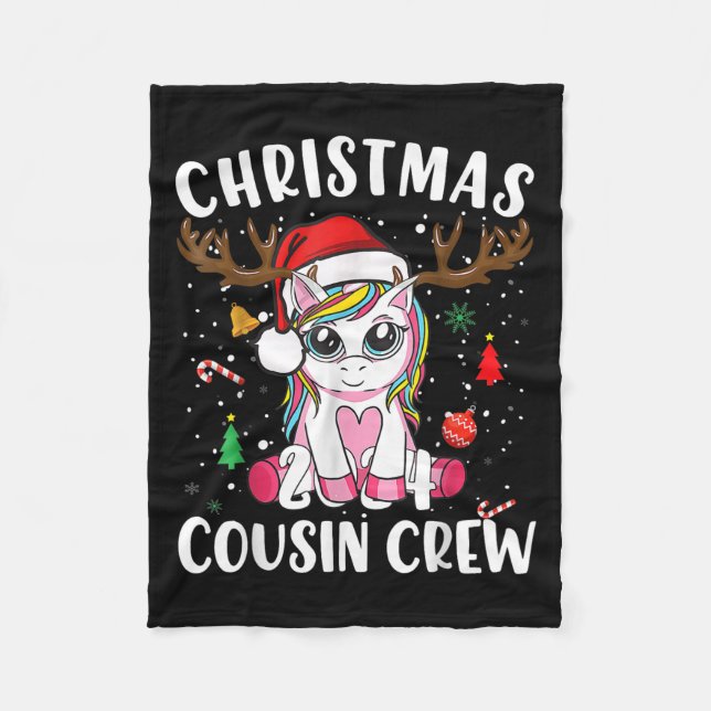 Cute Christmas 2024 Cousin Crew Xmas Lights Unicor Fleece Blanket (Front)