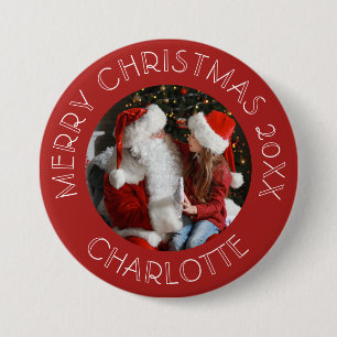 Cute Christmas 2025 Photo Santa Kids Name 7.5 Cm Round Badge
