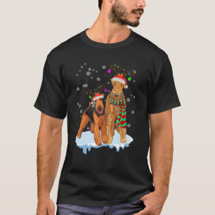 Cute Christmas Airedale Terrier Santa Hats Reindee T-Shirt