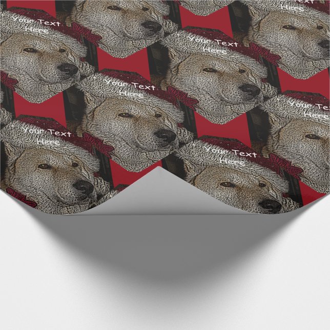 Cute christmas akita in red santa hat portrait wrapping paper (Corner)