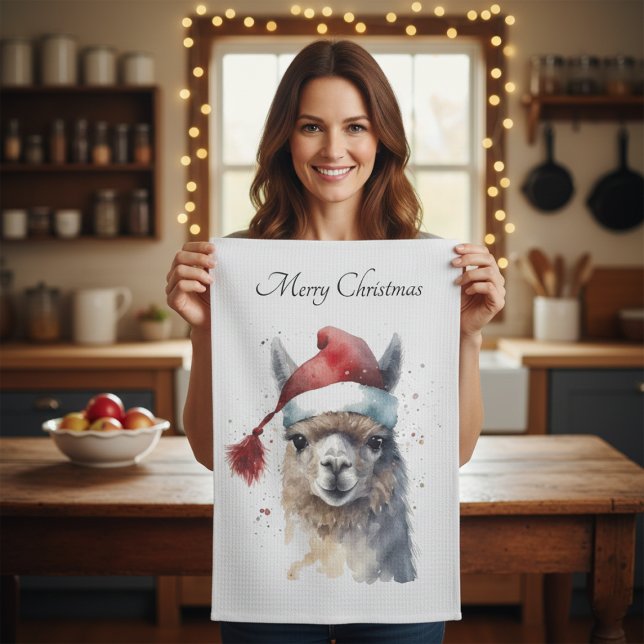 Cute Christmas Alpaca, custom Tea Towel (Creator Uploaded)