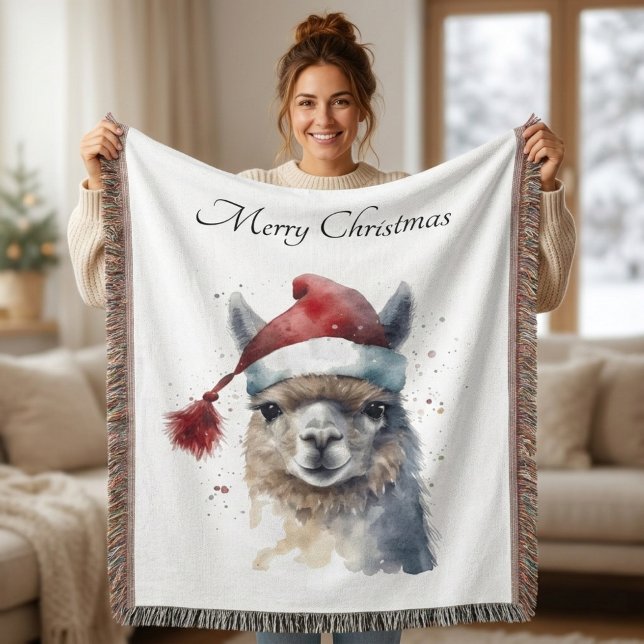 Cute Christmas Alpaca, custom Throw Blanket (Creator Uploaded)