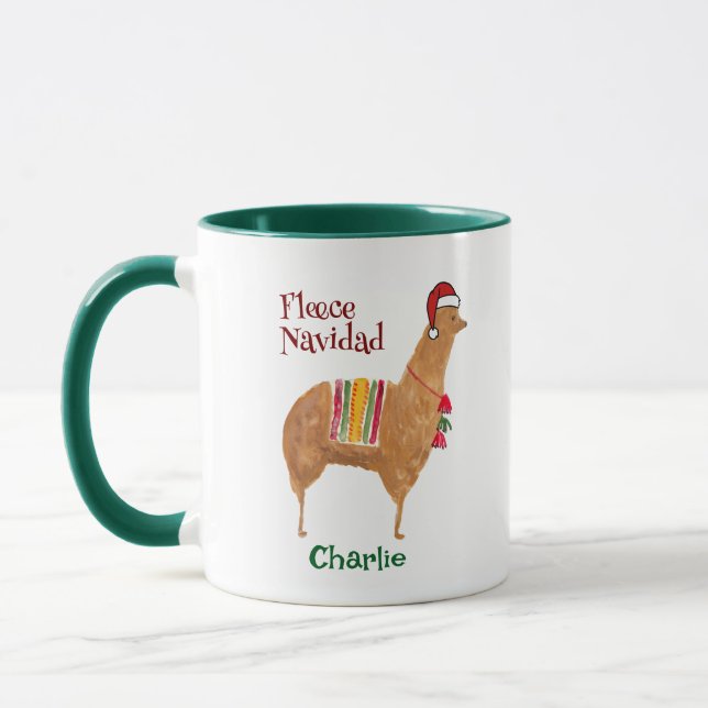 Cute Christmas Alpaca Personalised Animal Holiday Mug (Left)