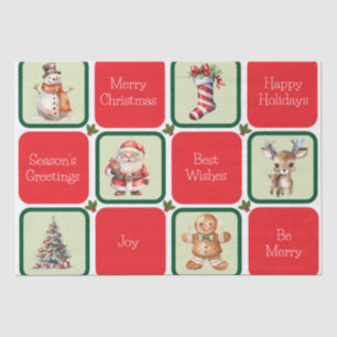 Cute Christmas and Holiday Wishes in Squares Tissue Paper