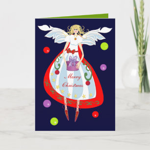 Cute Christmas Angel with Gift & Text card
