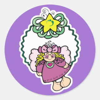 cute christmas angel wreath classic round sticker