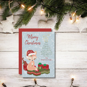 Cute Christmas Animal Baby Fox & Red Santa Hat  Holiday Card