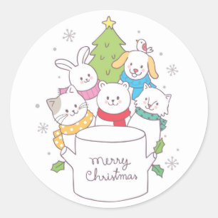 Cute Christmas Animal Friends   Christmas Holidays Classic Round Sticker