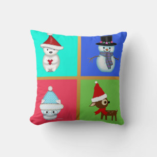 Cute Christmas Animals and a Snowman Cushion