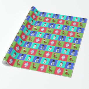 Cute Christmas Animals and Snowman Pattern Wrapping Paper