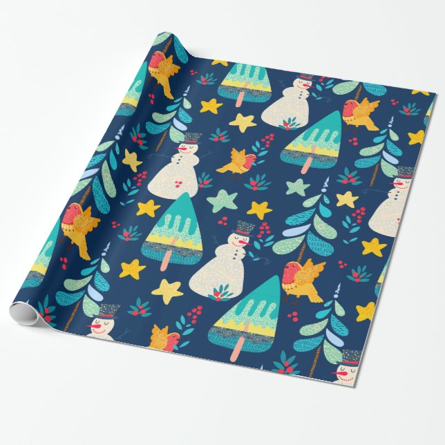 Cute Christmas animals and symbols pattern 2a Wrapping Paper (Unrolled)