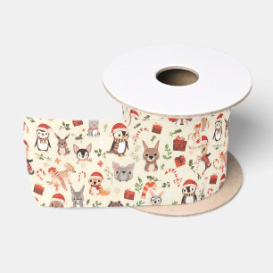 Cute Christmas Animals Holiday Ribbon Satin Ribbon