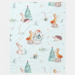 Cute Christmas animals pattern Fleece Blanket