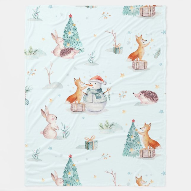 Cute Christmas animals pattern Fleece Blanket (Front)