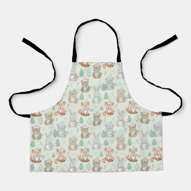 Cute Christmas Animals Seamless Pattern Apron (Front)