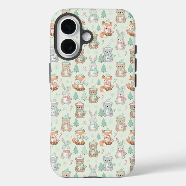 Cute Christmas Animals Seamless Pattern Case-Mate iPhone Case (Back)