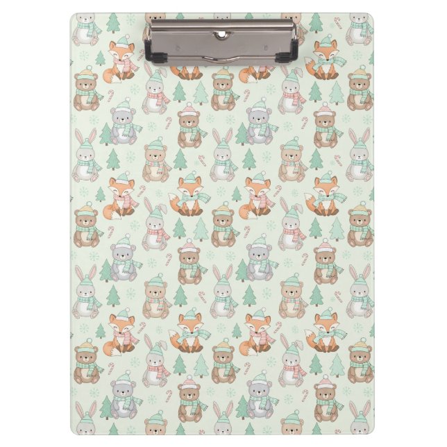 Cute Christmas Animals Seamless Pattern Clipboard (Front)