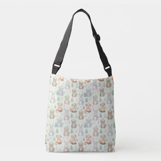 Cute Christmas Animals Seamless Pattern Crossbody Bag (Front)