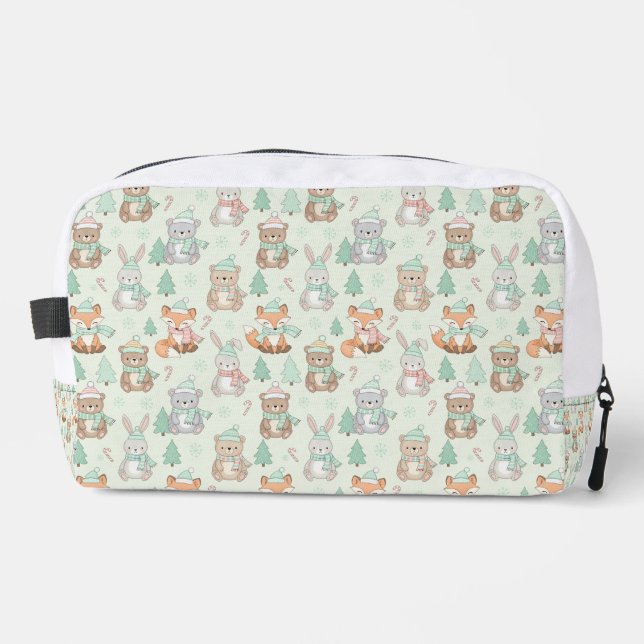 Cute Christmas Animals Seamless Pattern Dopp Kit (Front)