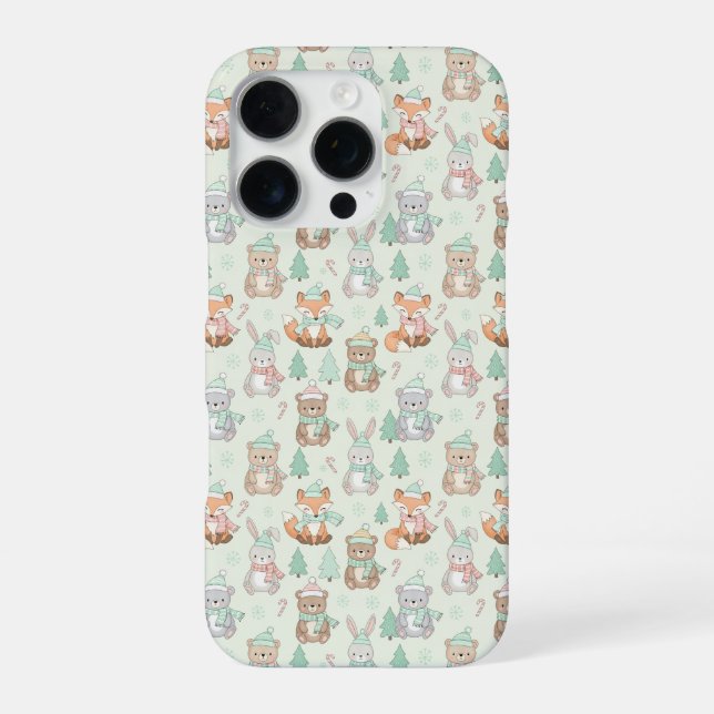 Cute Christmas Animals Seamless Pattern iPhone Case (Back)