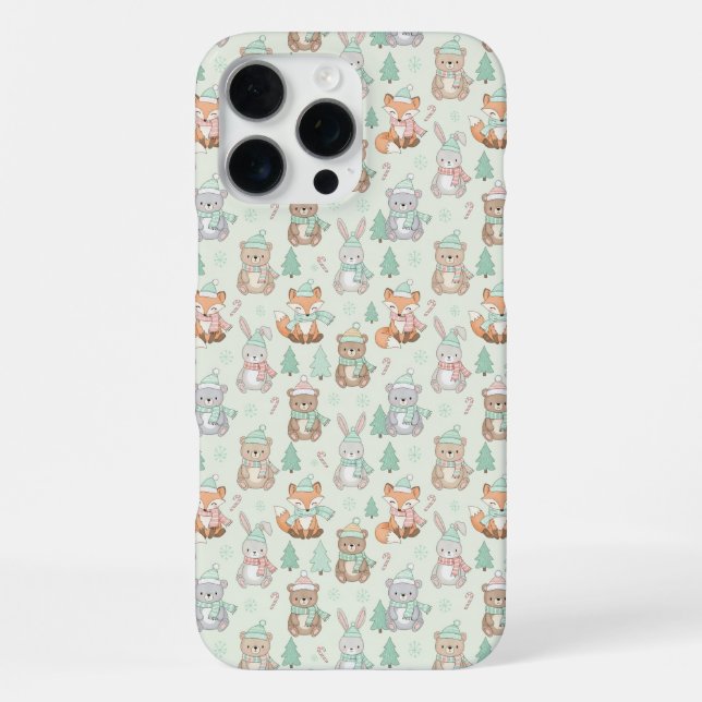 Cute Christmas Animals Seamless Pattern iPhone Case (Back)