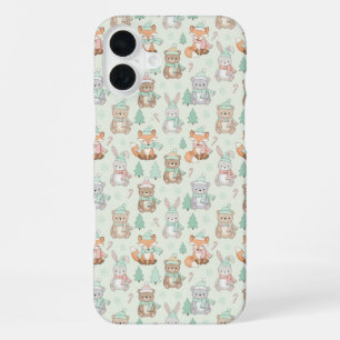 Cute Christmas Animals Seamless Pattern iPhone 16 Plus Case
