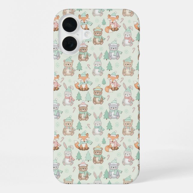 Cute Christmas Animals Seamless Pattern iPhone Case (Back)