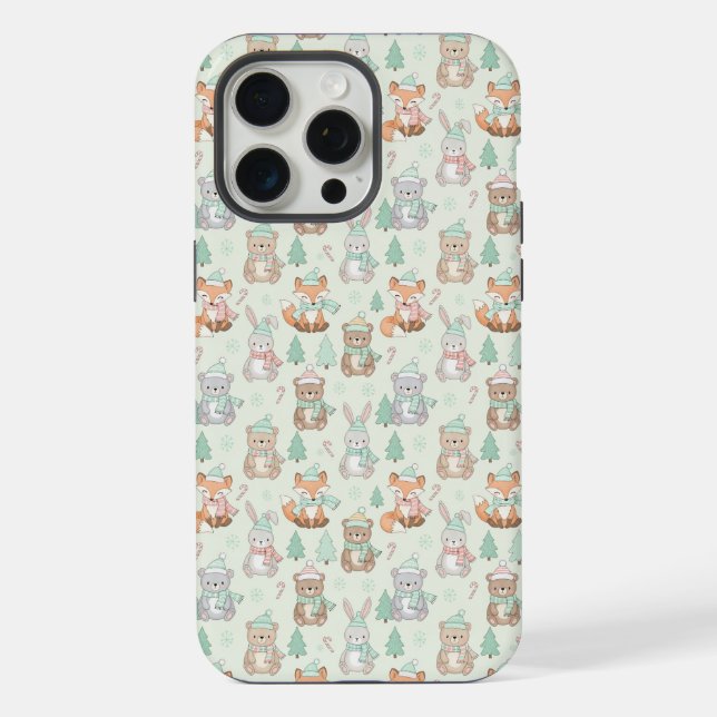 Cute Christmas Animals Seamless Pattern iPhone Case (Back)