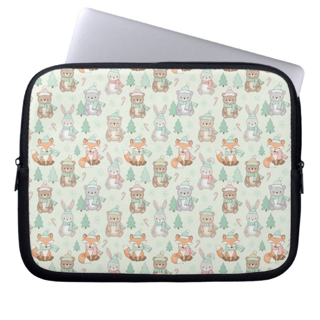 Cute Christmas Animals Seamless Pattern Laptop Sleeve (Front)