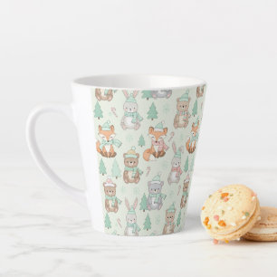 Cute Christmas Animals Seamless Pattern Latte Mug