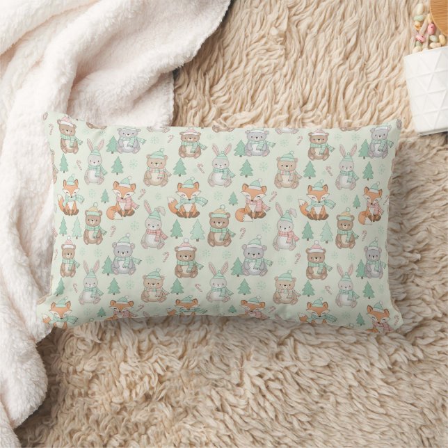Cute Christmas Animals Seamless Pattern Lumbar Cushion (Blanket)