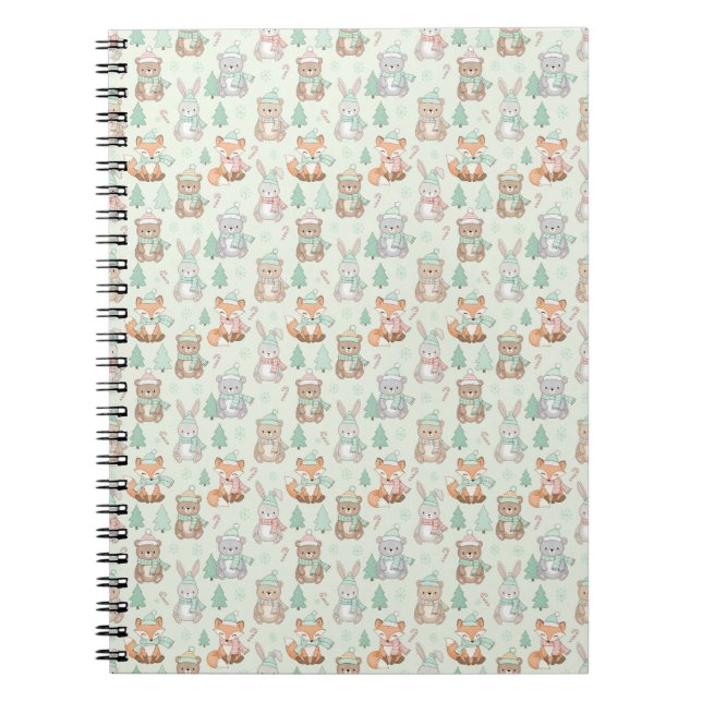 Cute Christmas Animals Seamless Pattern Notebook (Front)
