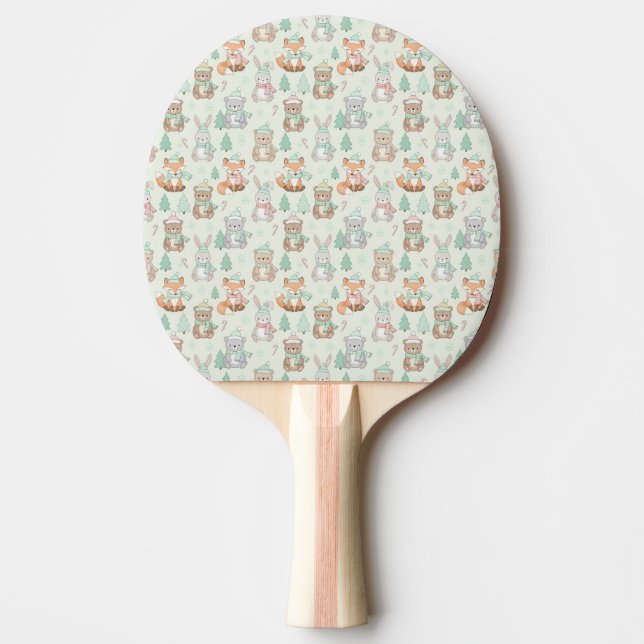 Cute Christmas Animals Seamless Pattern Ping Pong Paddle (Front)